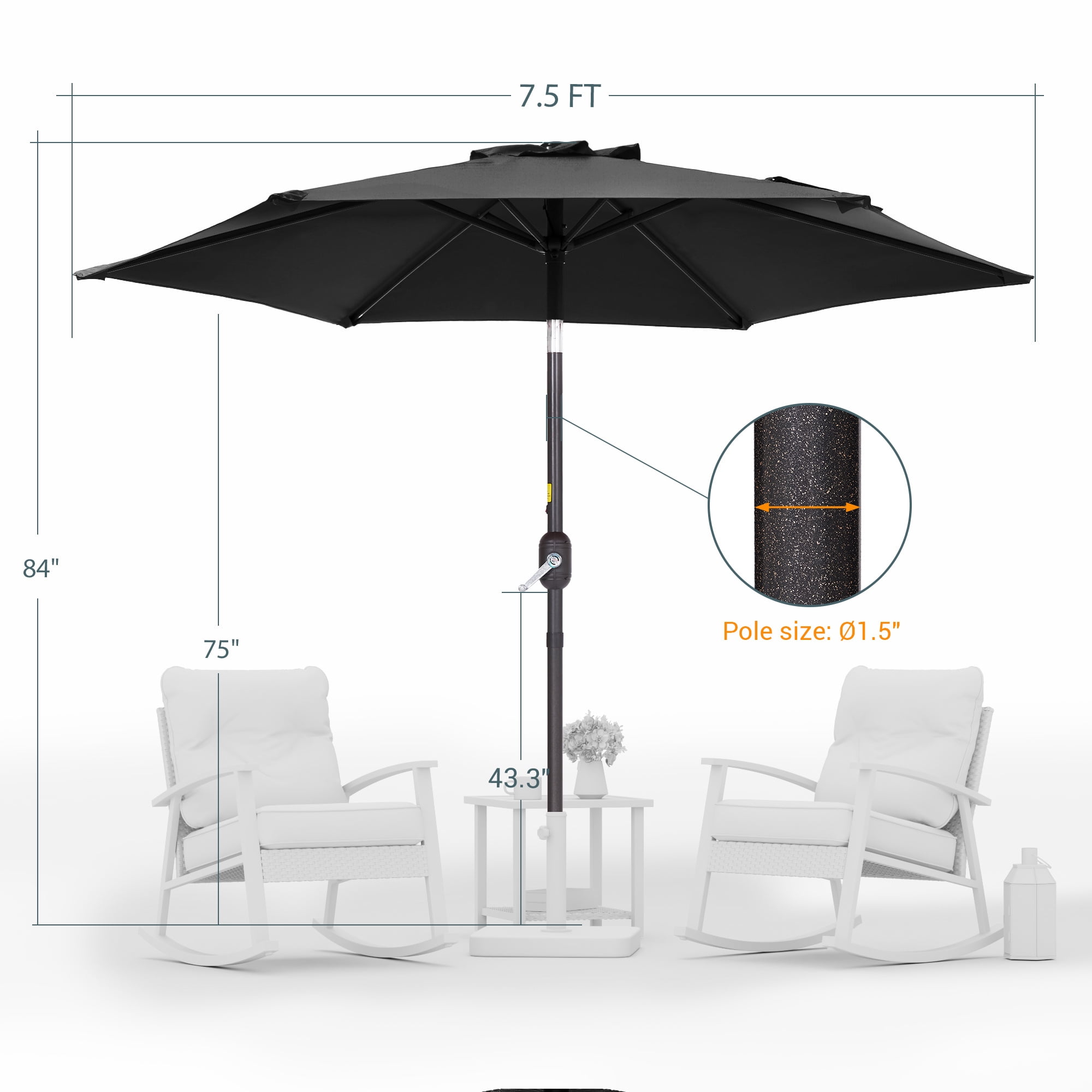 ACEGOSES 7.5ft Patio Umbrella, Outside Table Umbrellas With Non-Fading Polyester canopy, Black