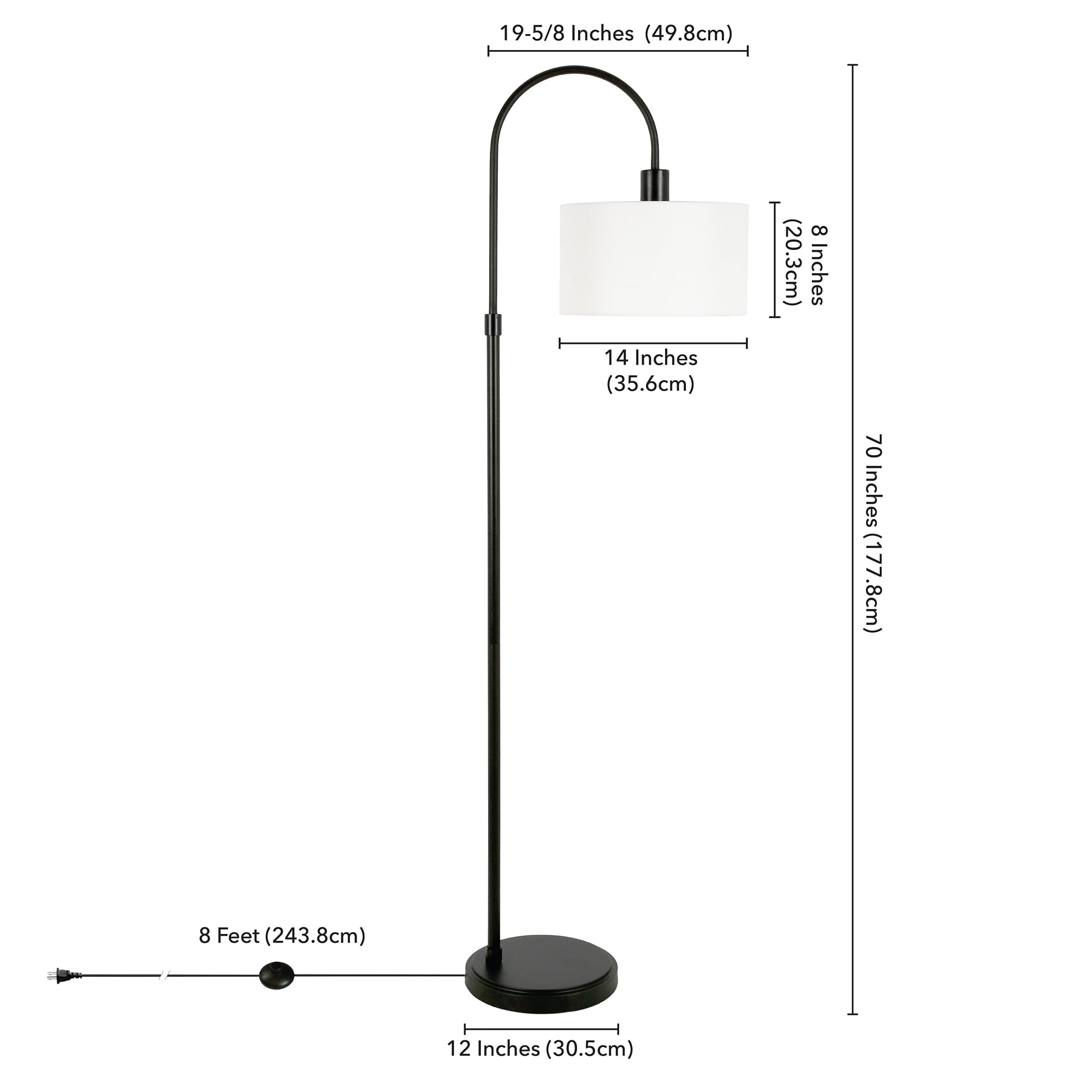 Evelyn&Zoe Veronica Arc Floor Lamp with Fabric shade in Blackened Bronze/White