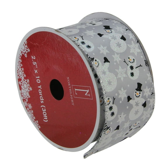 Northlight Pack of 12 Shiny Silver Snowmen and Snowflakes Wired Christmas Craft Ribbon 2.5" x 120
