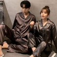 thumbnail image 4 of Pijamas de seda de hielo para mujer, conjunto de dos piezas de manga larga, ropa de casa de talla grande para parejas, Año Nuevo, adolescentes, primavera y otoño, 4 of 4