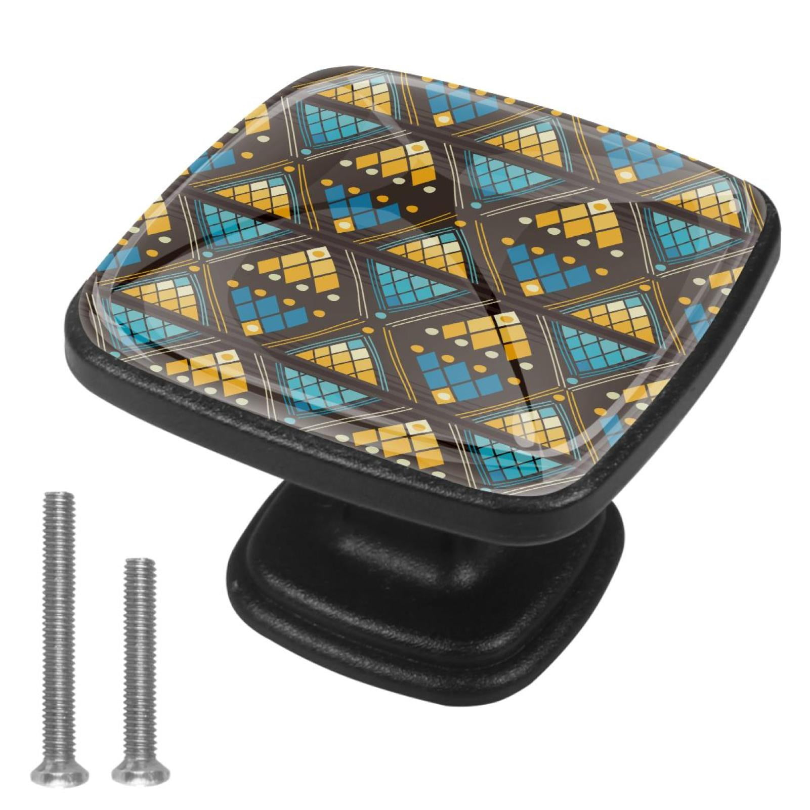 4 Pcs Handle Drawer Pulls Diamonds Yellow Blue Knobs with