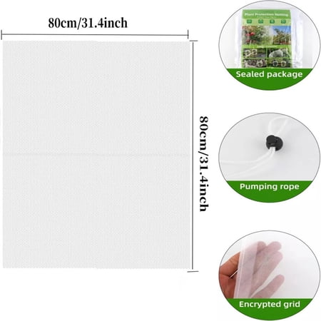 Garden Mesh Netting with Drawstring Barrier Protectors Net Plants Cover Protection from Anti Bug Bird and Insects Pest for Blueberry Bushes Citrus Vegetables Fruit Tree