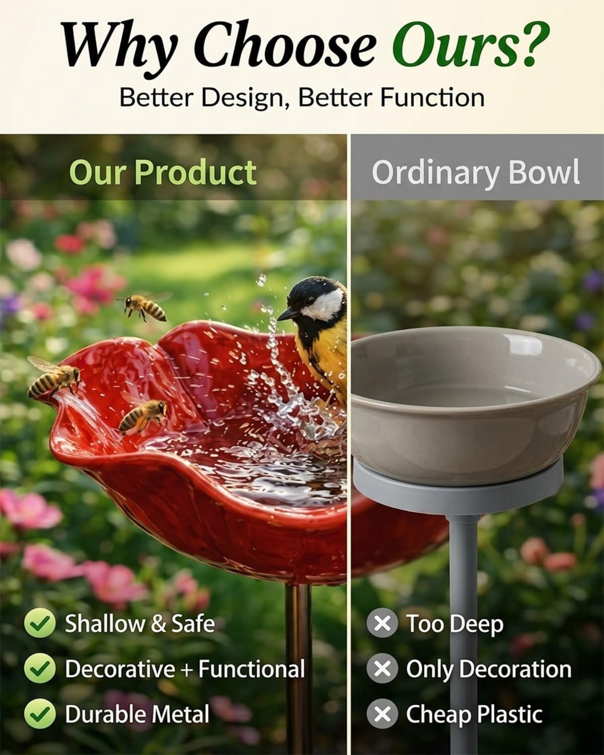 HZMSYQ 4PC Handmade Metal Flower Garden Stakes,Bird Bath Bee Watering Station for Garden Outside Birdbaths Bowl,Outdoors Yard Art Hummingbird Fountain Decorative,Weather Resistant Garden Decor Gift