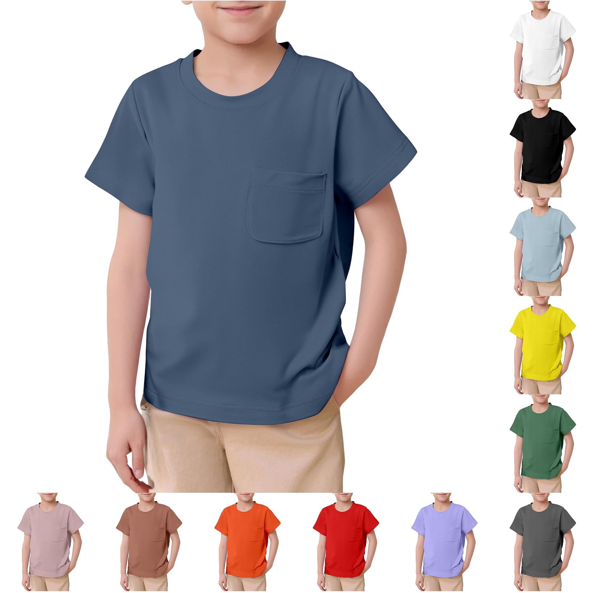 NinXxx Boys Basic Short Sleeve Pocket Crewneck Summer Casual Top Dark Blue 3-4 Years