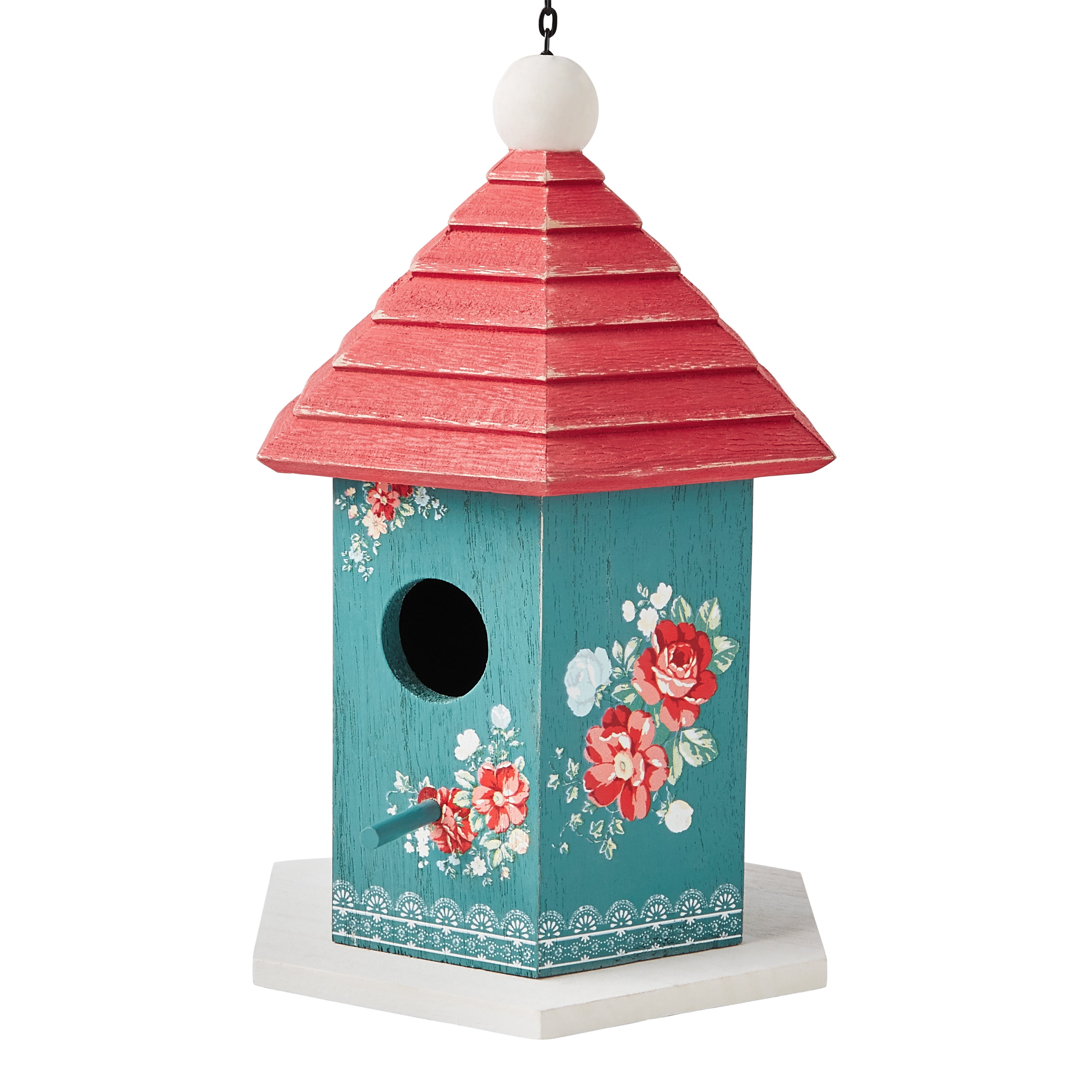 The Pioneer Woman Multi-Color Vintage Floral Wood Birdhouse with Removable Roof, 6.9' x 6.5' x 9.4'