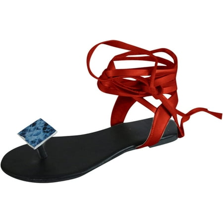 

Ankle Strap Thong Flat Sandals for Women Colorblock Retro Lace up Sandals Flip Flops Gladiator Sandals