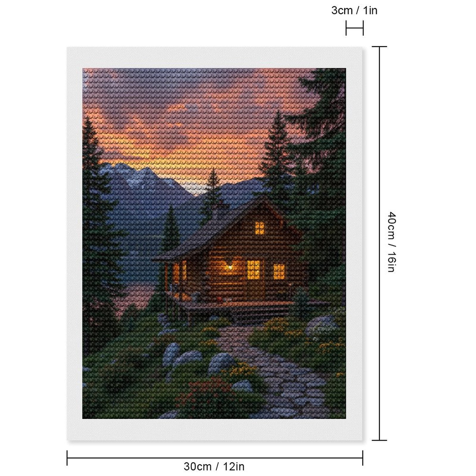 Diamond Art Kits for Adults - Log Cabin Mountain Sunset Scene 5d Diamond Painting for Adults, Diamond Art for Adults Beginners, Frameless Diamond Painting Kits for Adults for Home Wall Decor