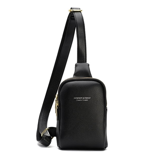 Bolso de pecho para mujer de pu con textura negra, bandolera de hombro sencilla, bolso de ocio con correa ancha para el hombro