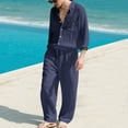 thumbnail image 6 of Aofany Men's Linen 2 Piece Outfits Casual Long Sleeve Button Down Shirts and Loose Lounge Pants Matching Sets Big and Tall Beach Outfits Set, 6 of 9
