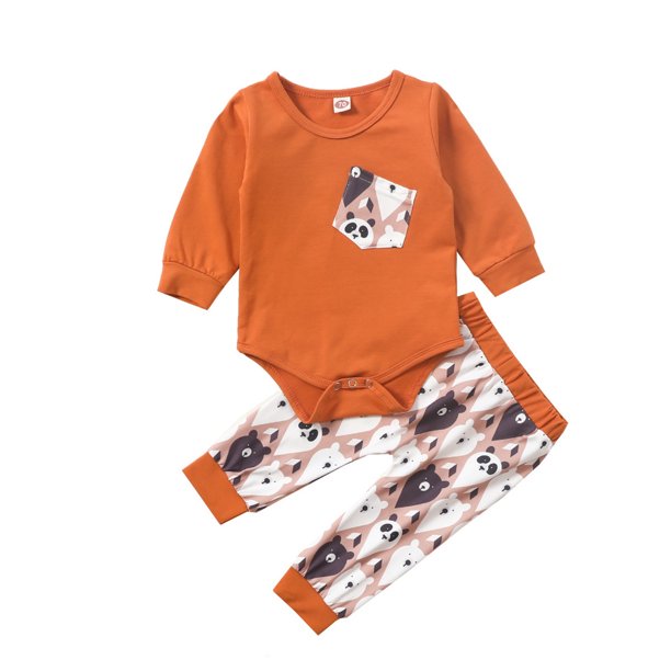 Gibobby Conjunto de pantalones para niños Recién Nacido bebé niñas algodón Animal estampado otoño manga larga pantalones conjunto ropa(Marrón,18-24 Meses)