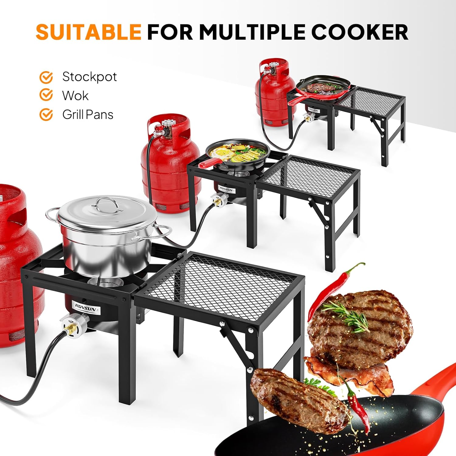 TUFFIOM 100,000 BTU Propane Stove with Foldable Side Shelf, Single Burner Gas Stove for Outdoor Cooking with Regulator, Perfect for Camping, Tailgating, Turkey Frying, Seafood Boiling & Home Brewing