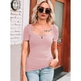 thumbnail image 5 of Summer Short Sleeve Women Puff Top Ribbed Knit Elegant Slim T Shirt Blouse Solid Tee, 5 of 5