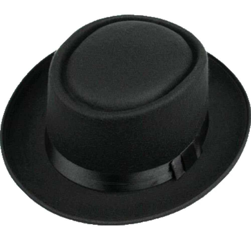 woshilaocai Mens Wide Brim Boater Flat Top Pork Pie Hat Gentleman Cap ...