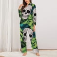 thumbnail image 2 of Fuzoiu Skull and Palm Leaves Print Women's Long-Sleeved Pajama,Lounge Button Down Nightwear,Womens Notch Collar Pajama Set-Medium, 2 of 7