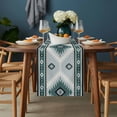 thumbnail image 2 of Teal Gray Boho Table Runner - 90 Inch Long, Kitchen Dining Table Runner Dresser Scarves, Southwestern Ethnic Abstract Geometric Farmhouse Decor for Coffee Tables Wedding Party Banquet, 2 of 8