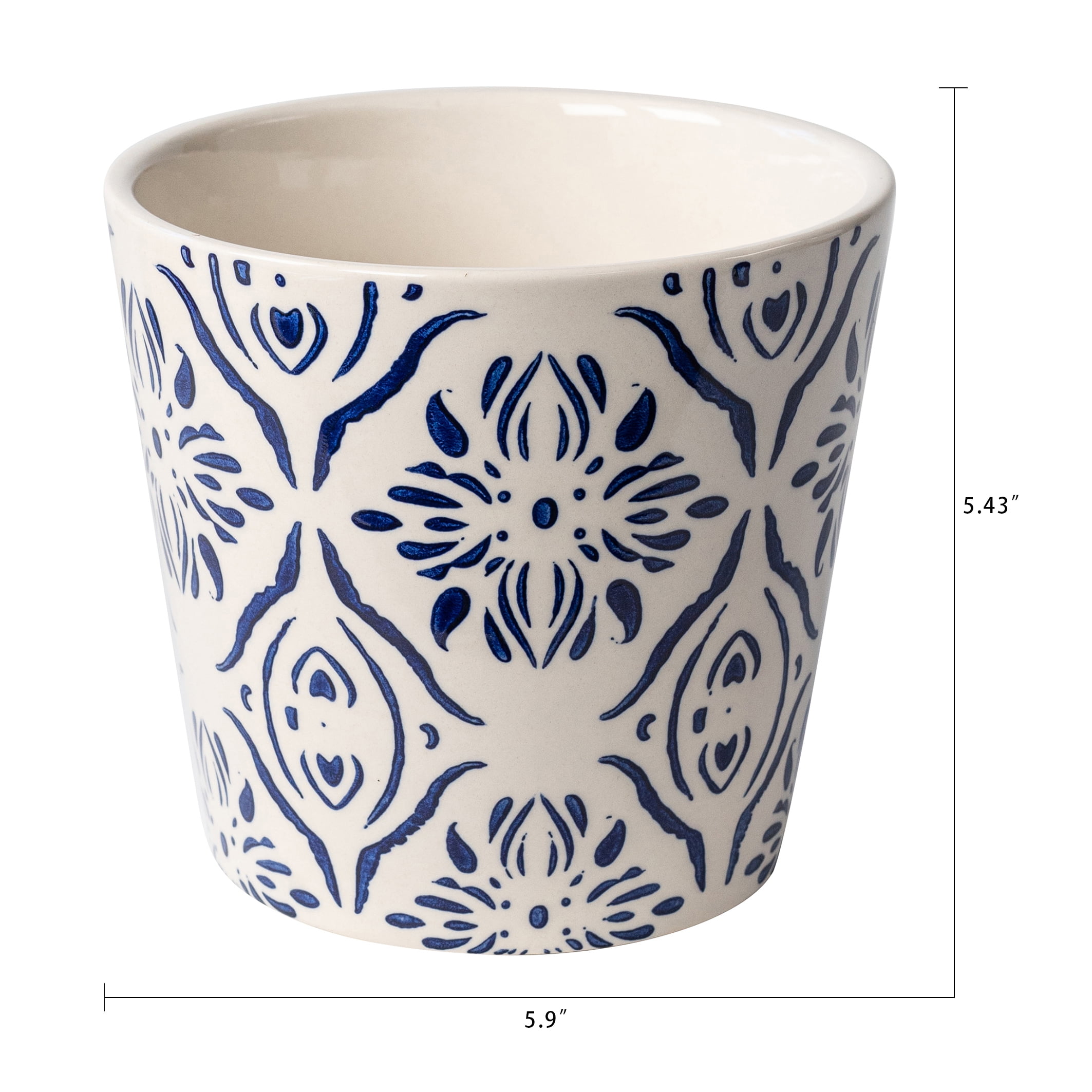 Mainstays 5.9”D x 5.43”H Round Ceramic Blue Medallion Planter