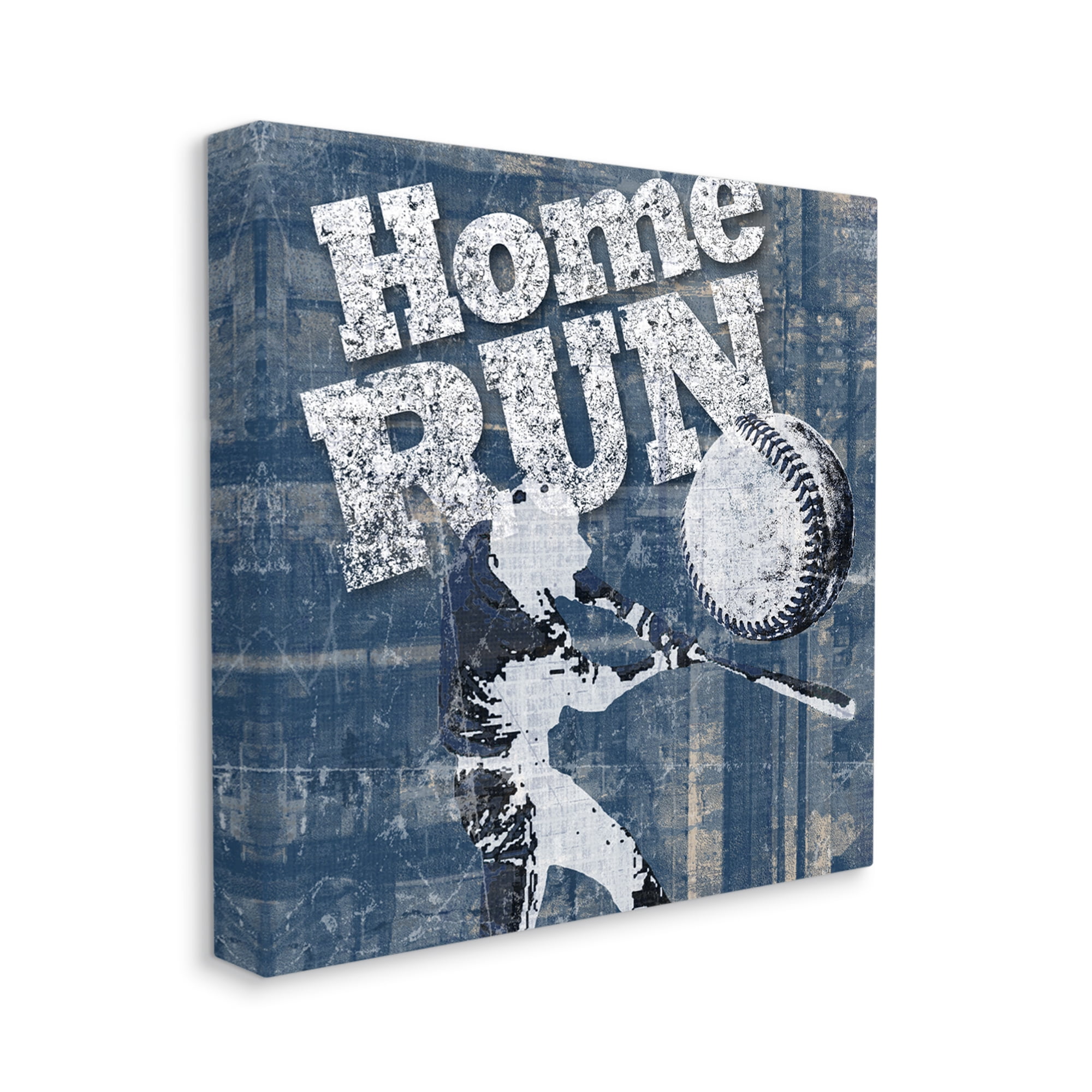 Stupell Industries Vintage Home Run Weathered Baseball Sports Sign Graphic Art Gallery Wrapped Canvas Print Wall Art, Design by Katrina Craven