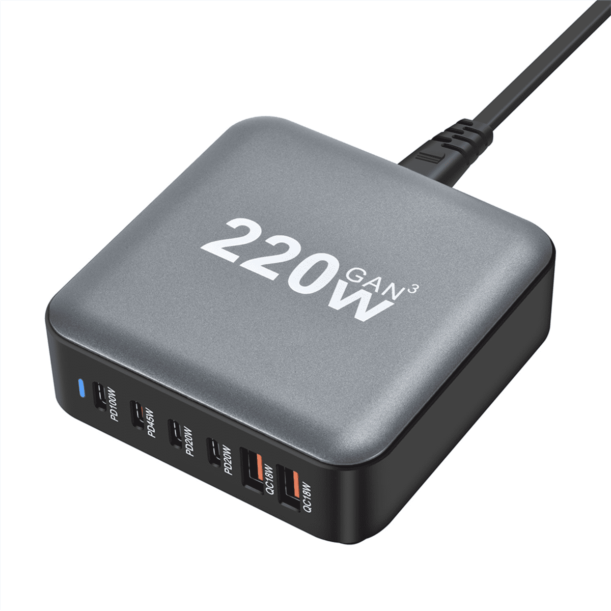New 220W GaN Desktop Charger 6-Port USB Type C PD Charger Fast Charge 3.0 Fast Charger Mobile USB Charger US PLUG