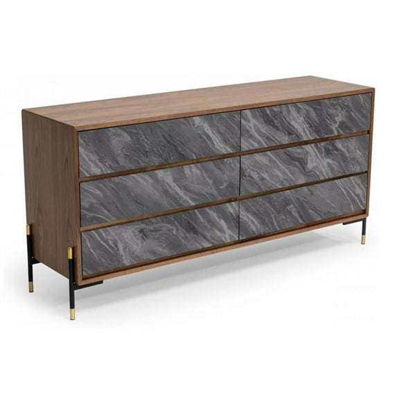Limari Home Metcalf  Veneer and MDF Wood Bedroom Dresser in Walnut/Gray