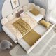 thumbnail image 4 of Cama acolchada con cama extra, sofá cama de tamaño doble, camas para huéspedes para adultos y niños, cama con marco metálico de ranuras, terciopelo, beige (sin colchón), 4 of 4