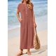 thumbnail image 3 of Vestido de verano KIRUNDO de punto acanalado Henley Maxi Brick Red, 3 of 6