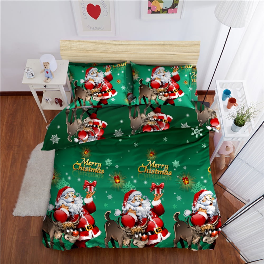 Green Essen Duvet Cover queen Size Happy Christmas Santa Claus Tree Gift Box Printed Quilt Cover Christmas Bedding Set New Year Gifts for Kids