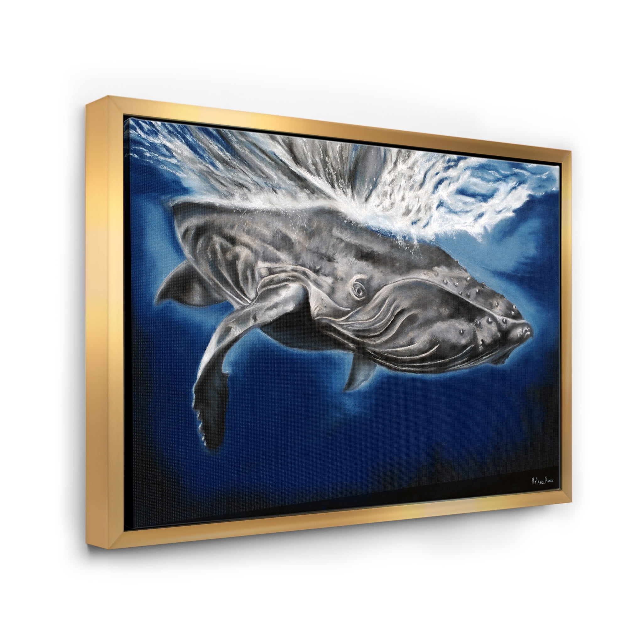 Designart 'Close Up Portrait Of A Humpback Whale' Nautical & Coastal Framed Canvas Wall Art Print