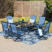 MF Studio 6-Person Outdoor Rectangular Metal Dining Table with Umbrella Hole, All-Weather Resistance Patio Table, Black