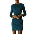 thumbnail image 6 of INSPIRE CHIC Women's Boat Neck 3/4 Sleeves Ruched Waist Above Knee Sheath Dress M Dark Teal, 6 of 9