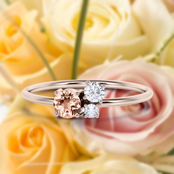 Unique 3 Stone Minimalist 0.55 Carat Round Cut Morganite Engagement Ring, Trilogy Ring, Wedding Ring in 925 Sterling Silver With 18k Rose Gold Plating Gift For Her