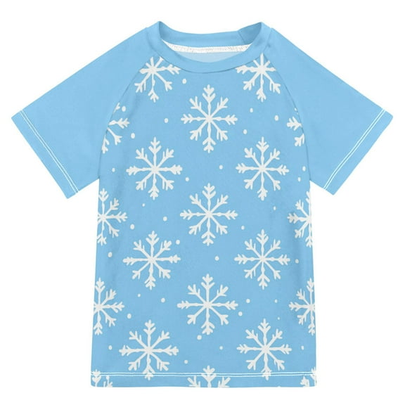 FORMRS Boys Rash Guard Short Sleeves Swim Shirt Quick Dry UPF 50  Sun Protection, Sizes 3-12T, Snowflake Pattern