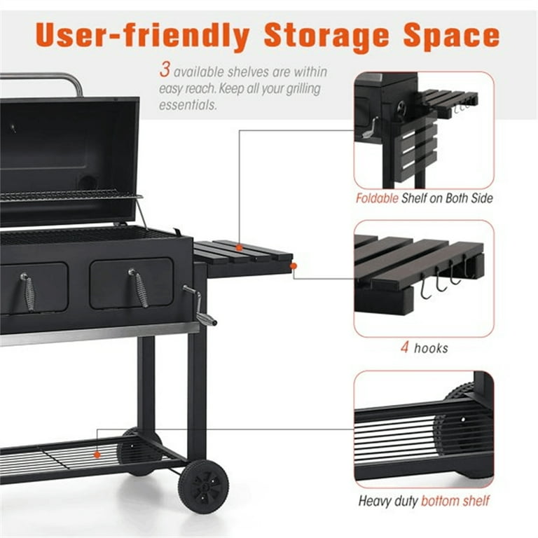 Summit Living 34 Charcoal Grill Extra Large Portable BBQ Grill Black