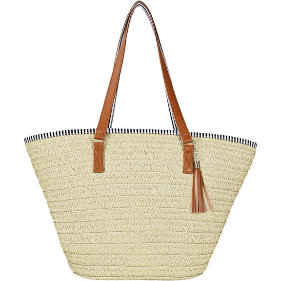 Womens Large Straw Shoulder Bag Beach Tote Handbag Purse with Tassel for Summer