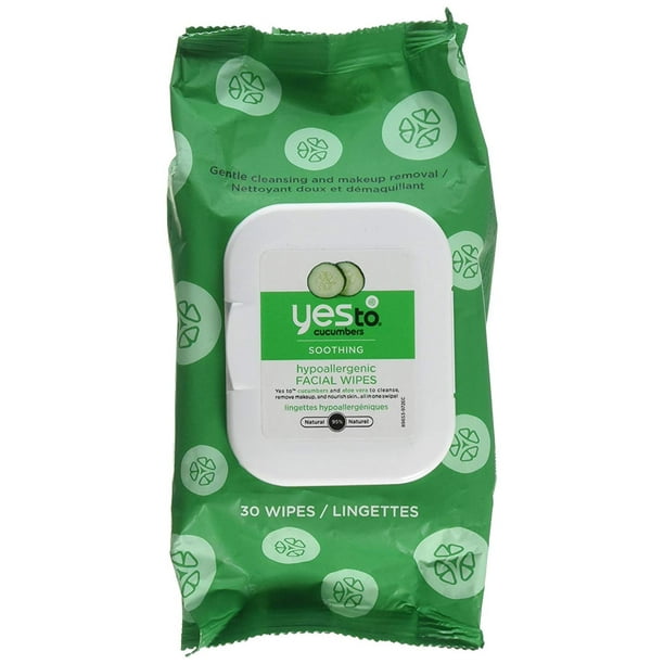 Cucumbers Hypoallergenic Facial Wipes 30 ct, YES TO CUCUMBERS