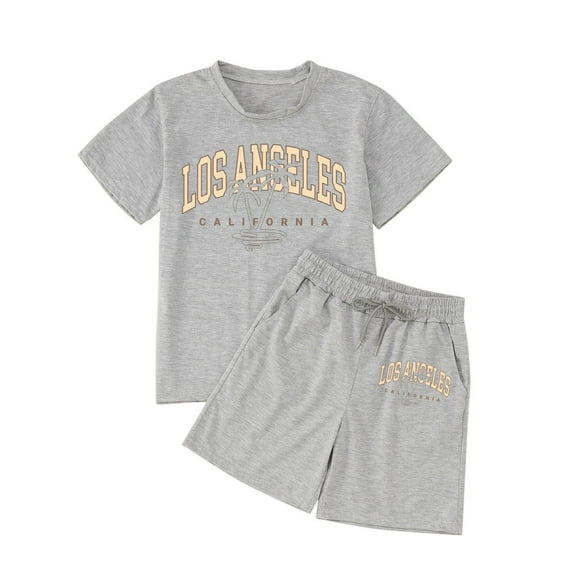 Girls T-Shirt and Shorts Summer Clothing Set Tracksuit Jogging Suit 2-Piece Outfit Sports Top with Sports Trousers Short Activewear Casual Clothes​​ 3-4 Years #Grey