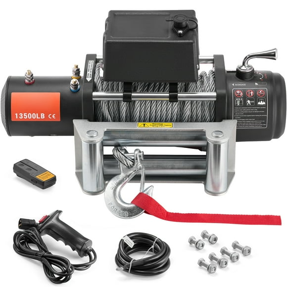 KFFKFF Electric Winch Truck 13,500 lb Steel Cable IP65 Waterproof Remote Control