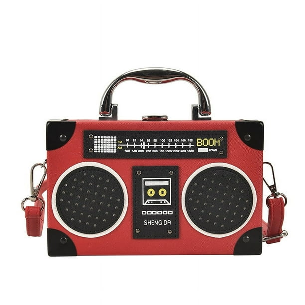 Bolso bandolera vintage único con forma de radio para mujer, con cierre de clip y bandolera.