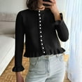thumbnail image 4 of purcolt Women's Ruffled Cropped Cardigan Sweaters Long Sleeve Casual Lightweight Button Up Knit Cardigans Shrugs, 4 of 9