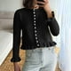 thumbnail image 4 of Cárdigan de punto para mujer, color liso, cuello redondo, suéter con botones, cárdigan, top para mujer, 4 of 9