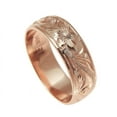 thumbnail image 2 of 14K rose gold hand engraved Hawaiian plumeria scroll band ring smooth edge 6mm size 9.5, 2 of 4