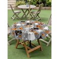 thumbnail image 3 of Outdoor Tablecloth with Umbrella Hole and Zipper, Halloween Grey Round Table Cloth 60 Inch Waterproof Tablecloth, Black White Ghost Orange Skull Pumpkin Picnic Table Cover for Patio Camping, 3 of 7