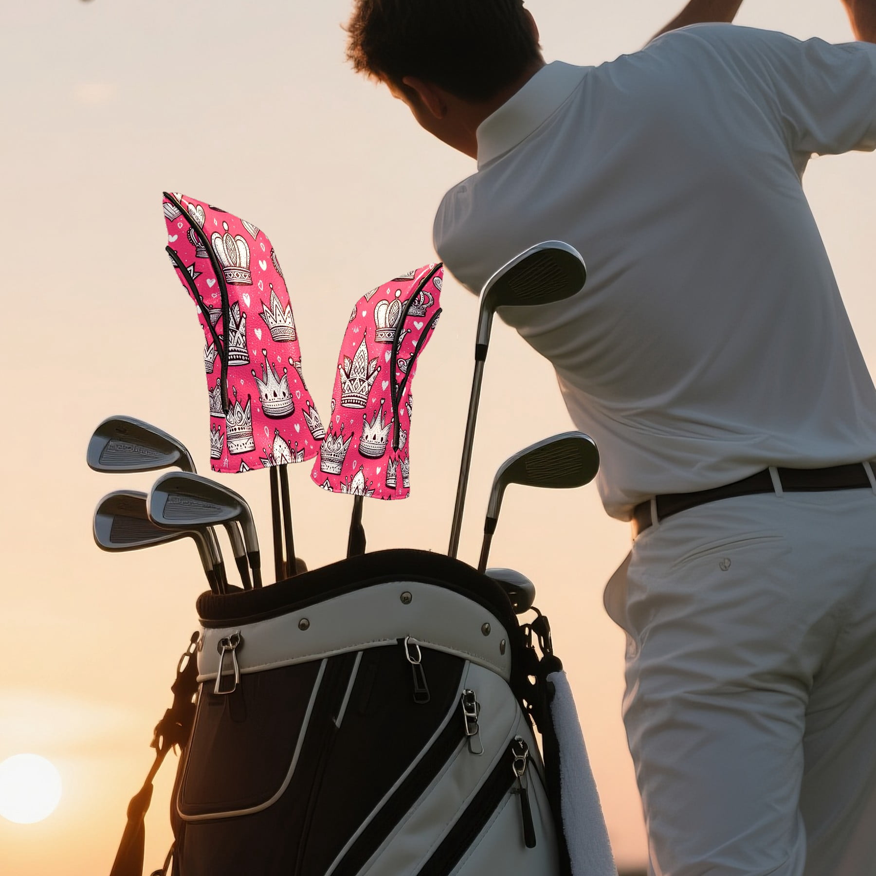 Golf Club Covers, RedCrownHearts Premium PU Leather Driver Hybrid Putter Head Covers with Velvet Lining, Waterproof Golf Gifts for Men Women