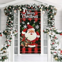 Seyotauo Christmas Door Cover - Merry Christmas Decorations With Cute Santa Claus and Reindeer Snowman- Winter Xmas Backdrop for Party Outdoor Indoor Home - 36 x 80 Inch