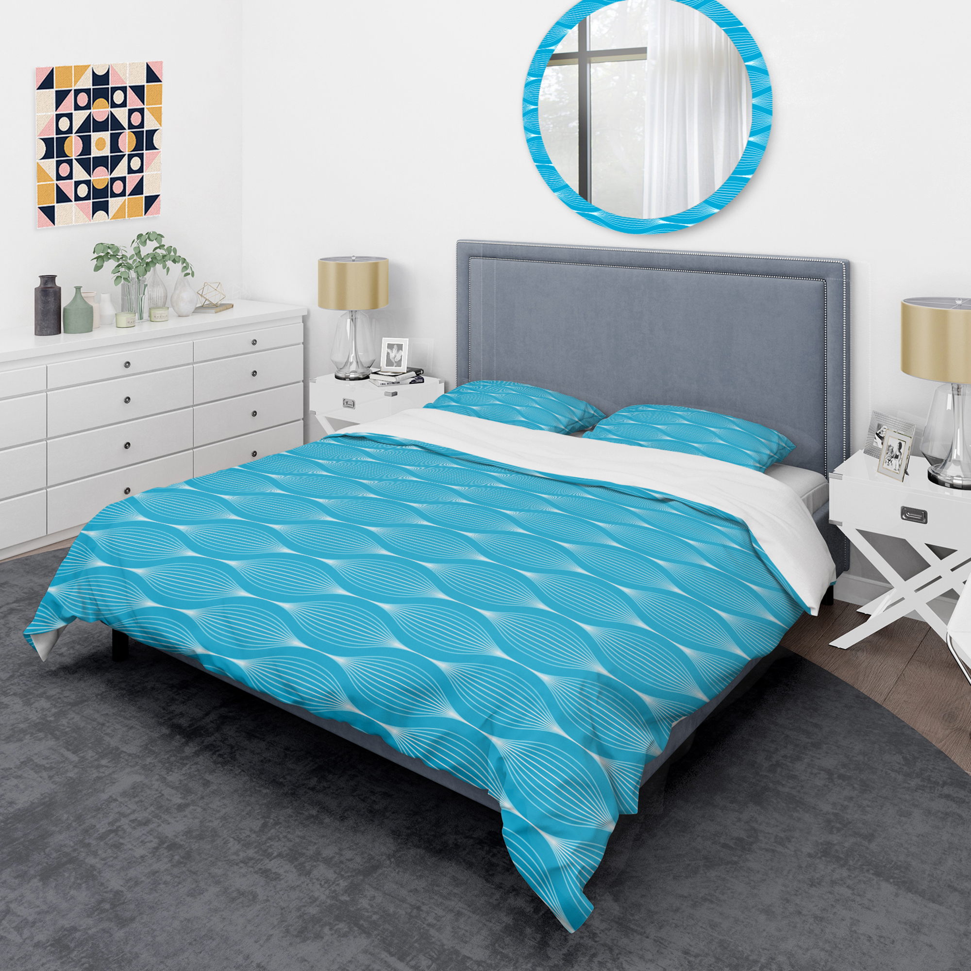 Designart 'Light Blue Wave pattern' Mid-Century Modern Duvet Cover Set