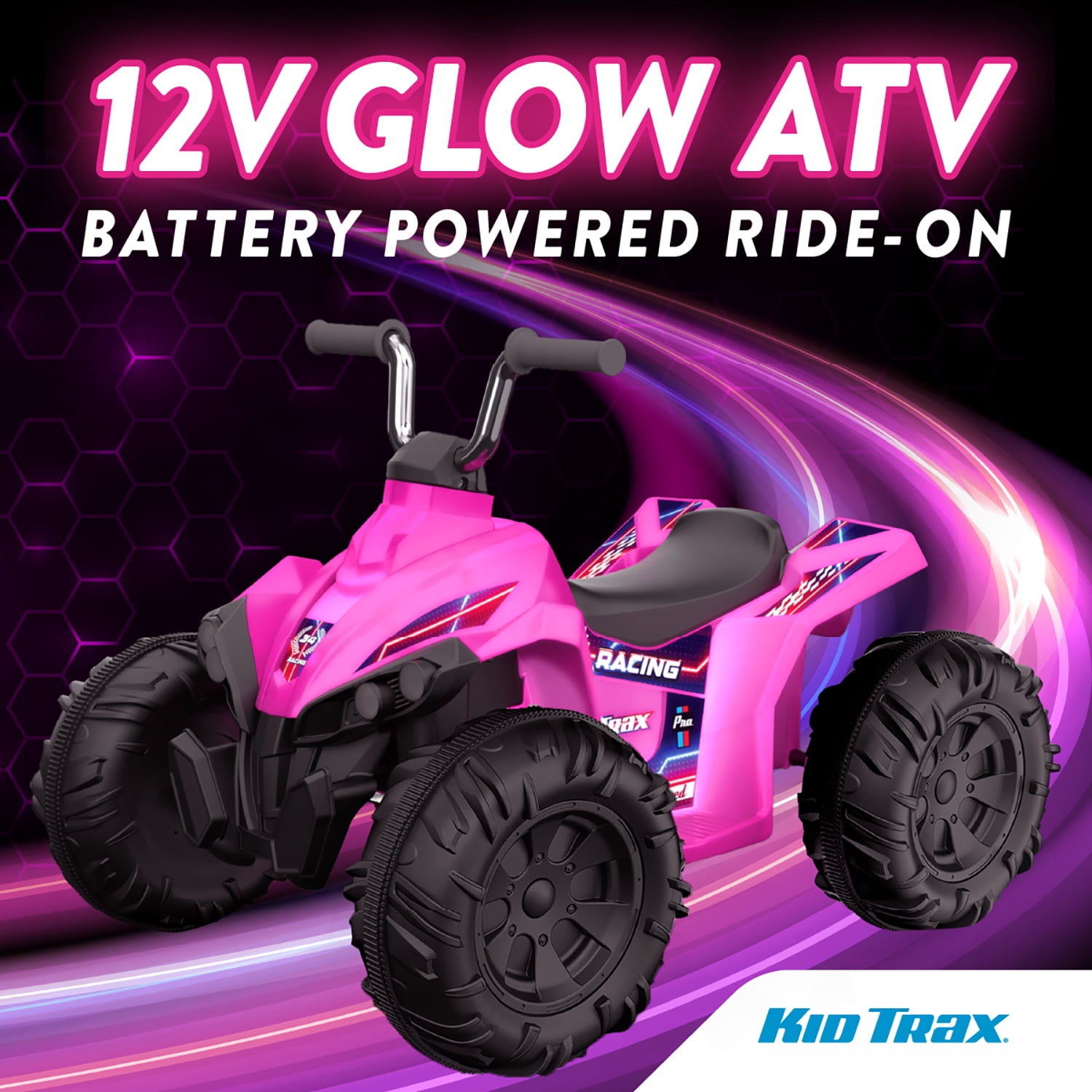Kid Trax 12V Glow ATV Ride-On Toy, Pink, with LED Lights, Rechargeable Battery, Ages 3–6
