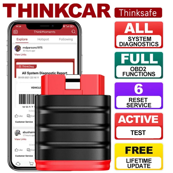 THINKCAR Thinksafe OBD2 Scanner Bluetooth Full System Bidirectional Automotive Diagnostic Tool with 6 Resets, ABS/EPB/TPMS/Throttle/Oil Reset, Wireless Car Code Reader Compatibile with iOS Android