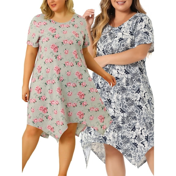 NOMADIC NOOK Women's Plus Size Floral Nightgown Pajamas Cute Irregular Packs Sleepwear