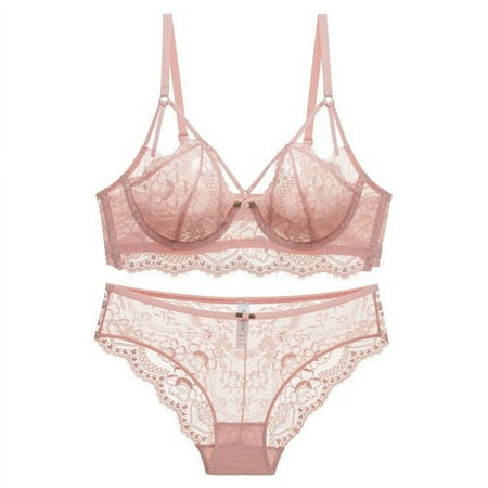 HHH Women s Sexy Lace Lingerie Thin Big Breast Small Steel Ring Upper Support Hollow Push up Bra Set