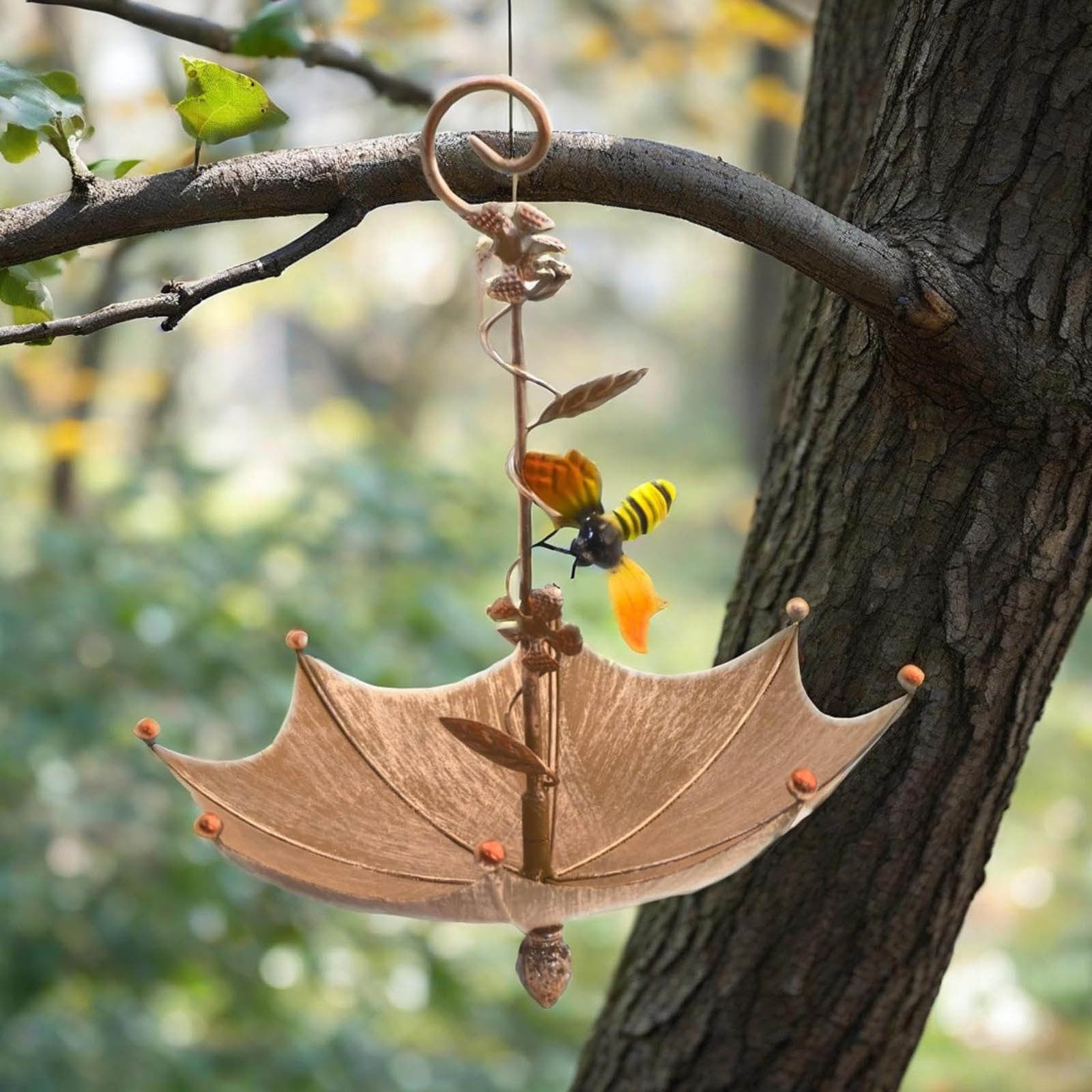 XINGAG Bird Feeders for Outdoors Hanging, Umbrella Shaped Wild Bird BathTray, Hummingbird Feeder for Outdoors, Metal and Water Bowl, Garden Yard Patio Backyard Decor