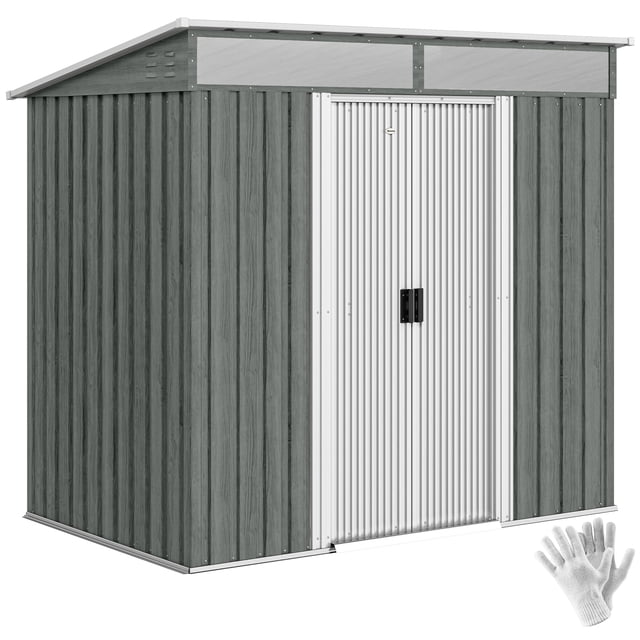 Outsunny 6.5'x4' Lockable Outdoor Storage Shed w/ Foundation Sliding Doors